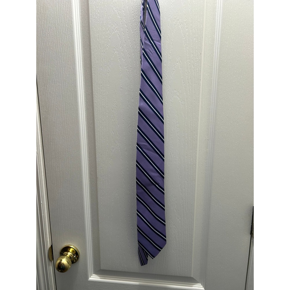 Haines & Bonner London 100% Silk Handmade Purple Striped Necktie Mens